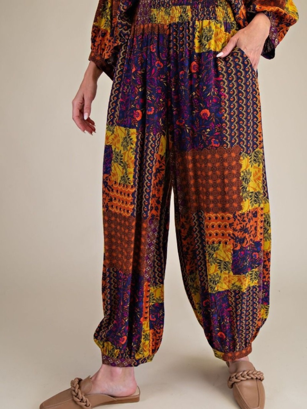 "The Alyssa" Golden Patchwork Rayon Guaze Pants